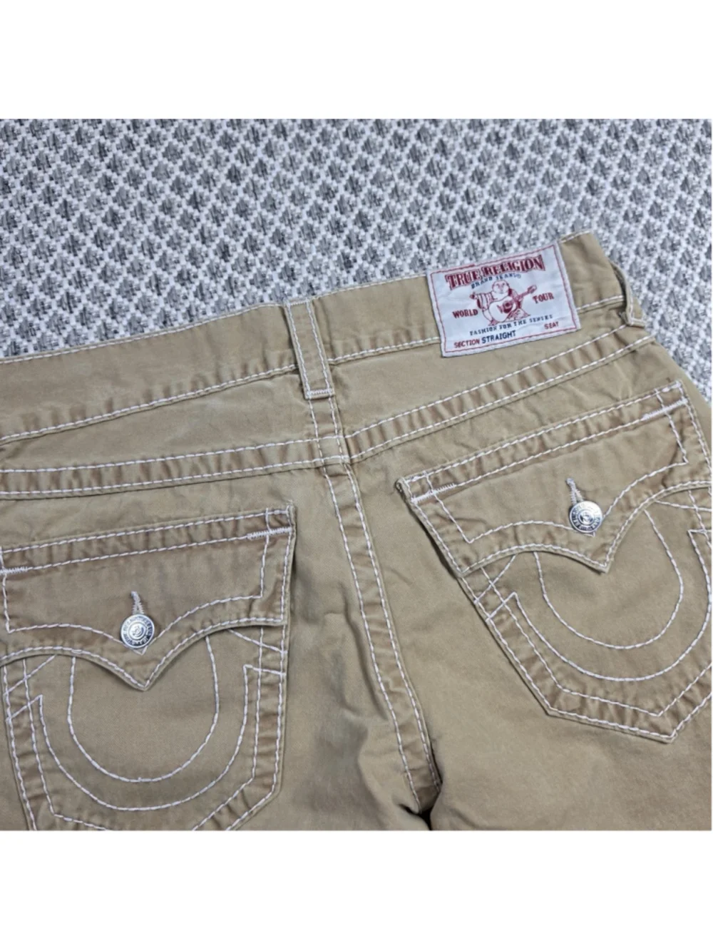 True Religion World Tour Natural Big T Straight Flap Jeans Men’s 31 Khaki Y2K